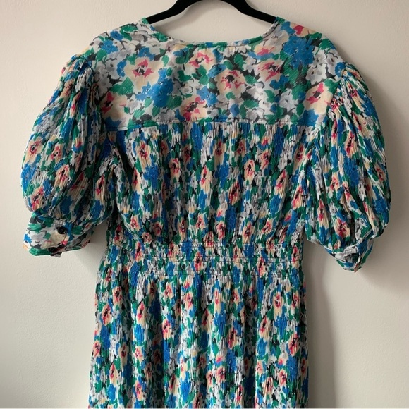 GANNI floral-print pleated Smocked Plissé Georgette midi dress - Picture 9 of 12